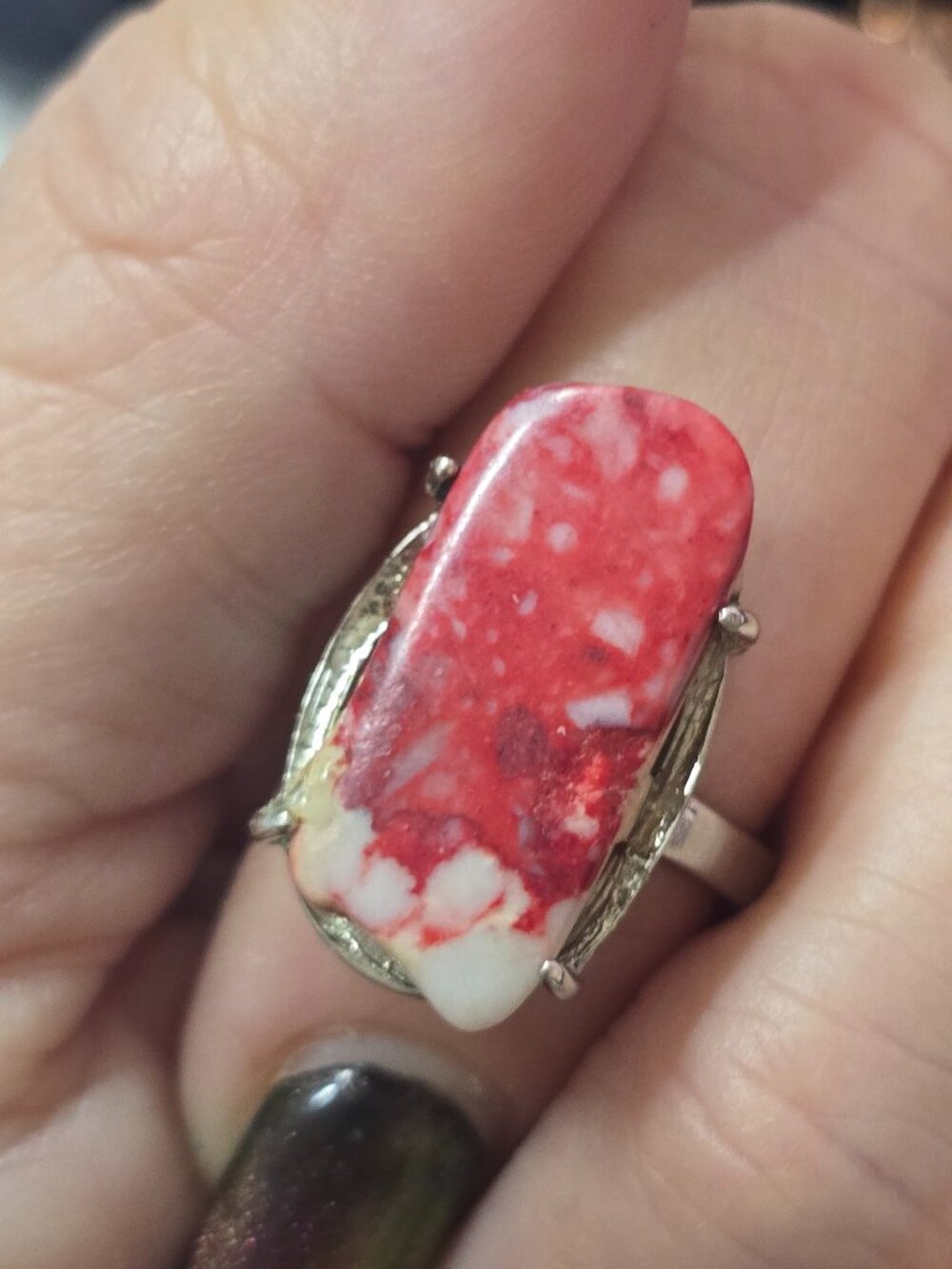 Raw Brecciated Jasper Adjustable Ring Size 6-10 Silver Tone Jewelry